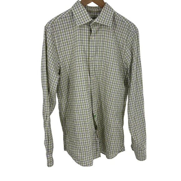 Banana Republic Mens Classic Fit Green & Brown Plaid Button-Down Shirt M 100% Co - Picture 1 of 7